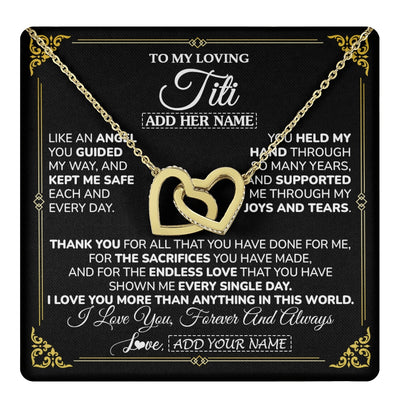 Interlocking Hearts Necklace 18K Yellow Gold Finish | 1 | Personalized To My Titi Necklace Gifts Meaningful Gift To Aunt From Niece Without You There Is No Me Mothers Day Birthday Custom Gift Box Message Card | https://teecentury.