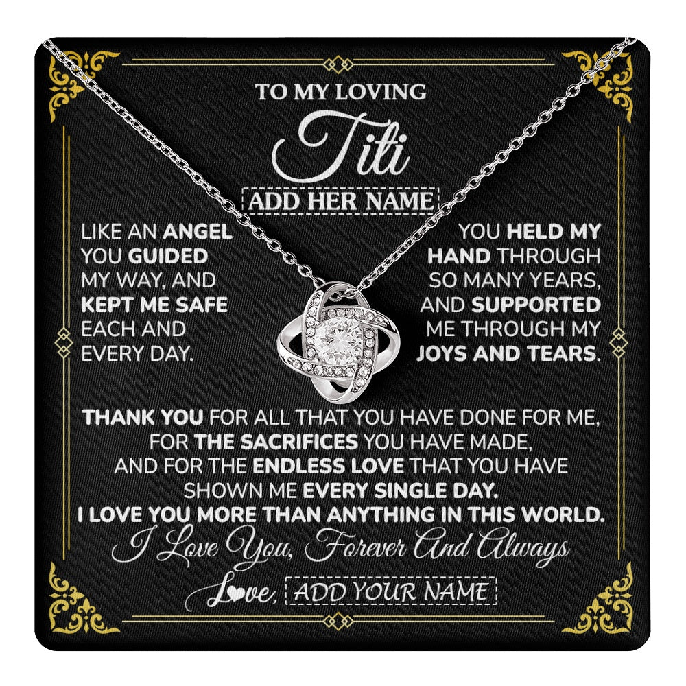 Love Knot Necklace 14K White Gold Finish | 1 | Personalized To My Titi Necklace Gifts Meaningful Gift To Aunt From Niece Without You There Is No Me Mothers Day Birthday Custom Gift Box Message Card | https://teecentury.