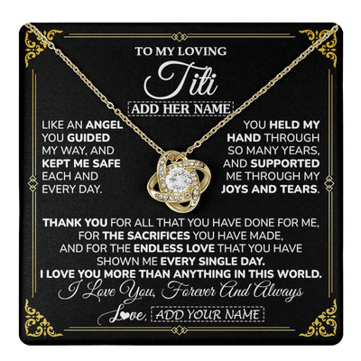 Love Knot Necklace 18K Yellow Gold Finish | 1 | Personalized To My Titi Necklace Gifts Meaningful Gift To Aunt From Niece Without You There Is No Me Mothers Day Birthday Custom Gift Box Message Card | https://teecentury.