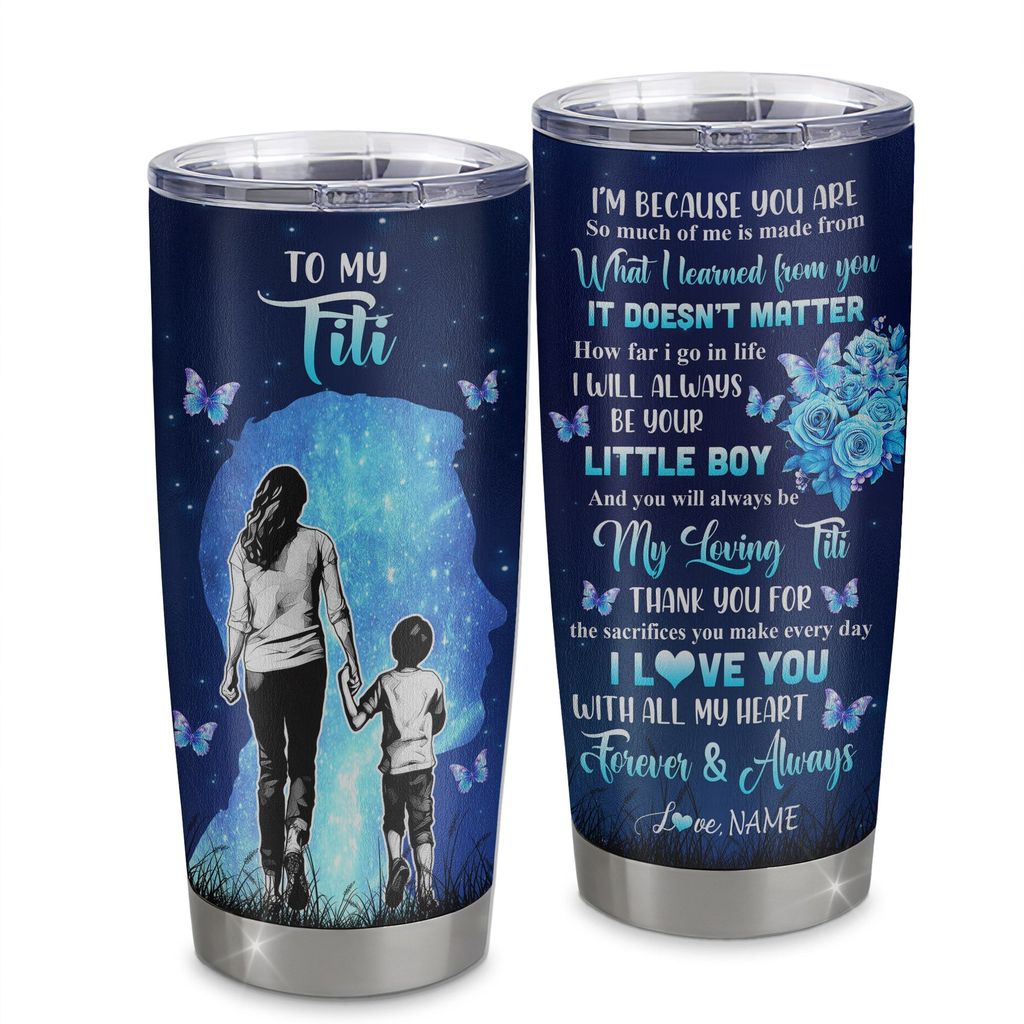 Personalized To My Titi Tumbler From Nephew Stainless Steel Cup Butterfly Forever And Always Titi Gift Birthday Mothers Day Thanksgiving Christmas Travel Mug | teecentury