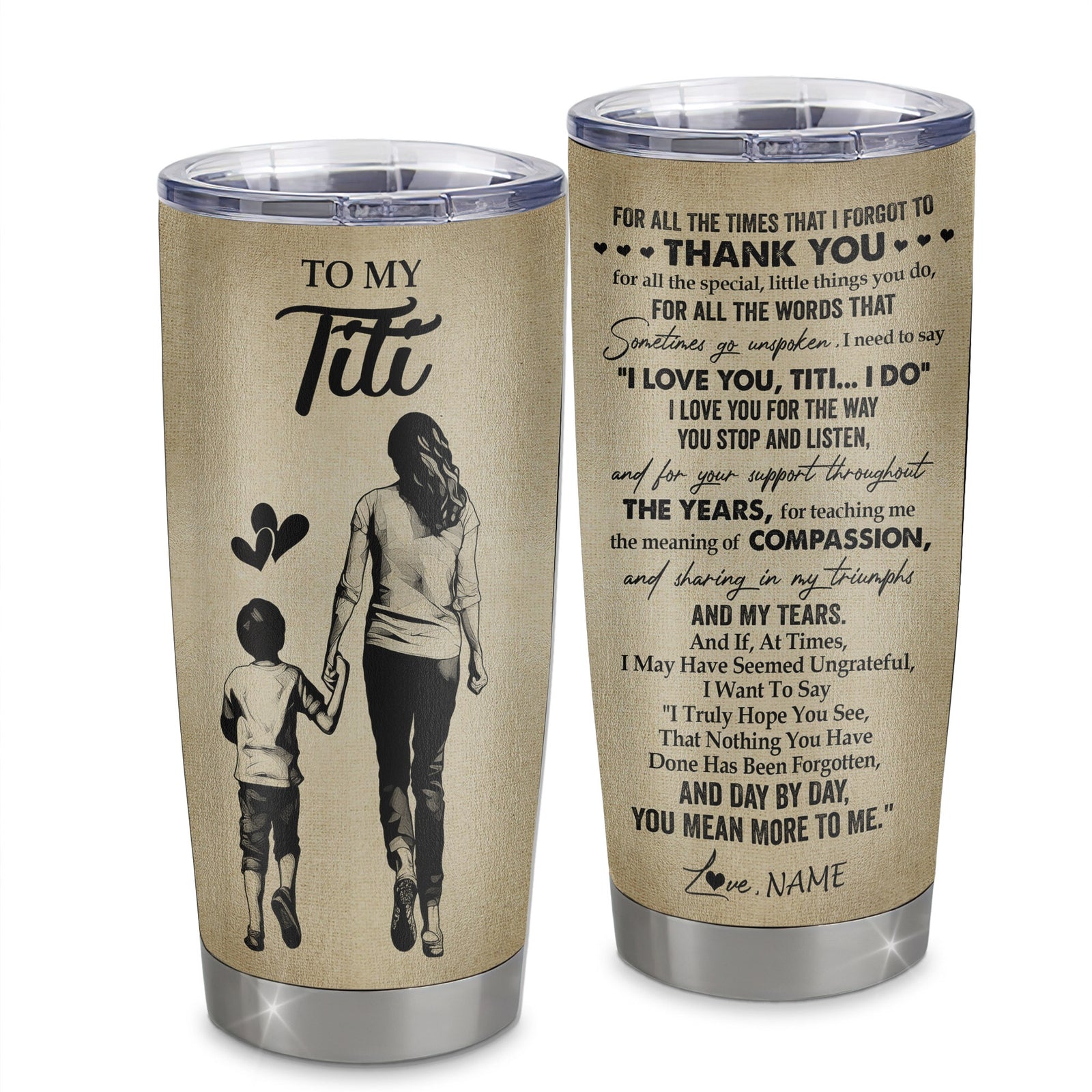 Personalized To My Titi Tumbler From Nephew Stainless Steel Cup For All The Times That I Forgot To Thank You Titi Birthday Mothers Day Christmas Travel Mug | teecentury