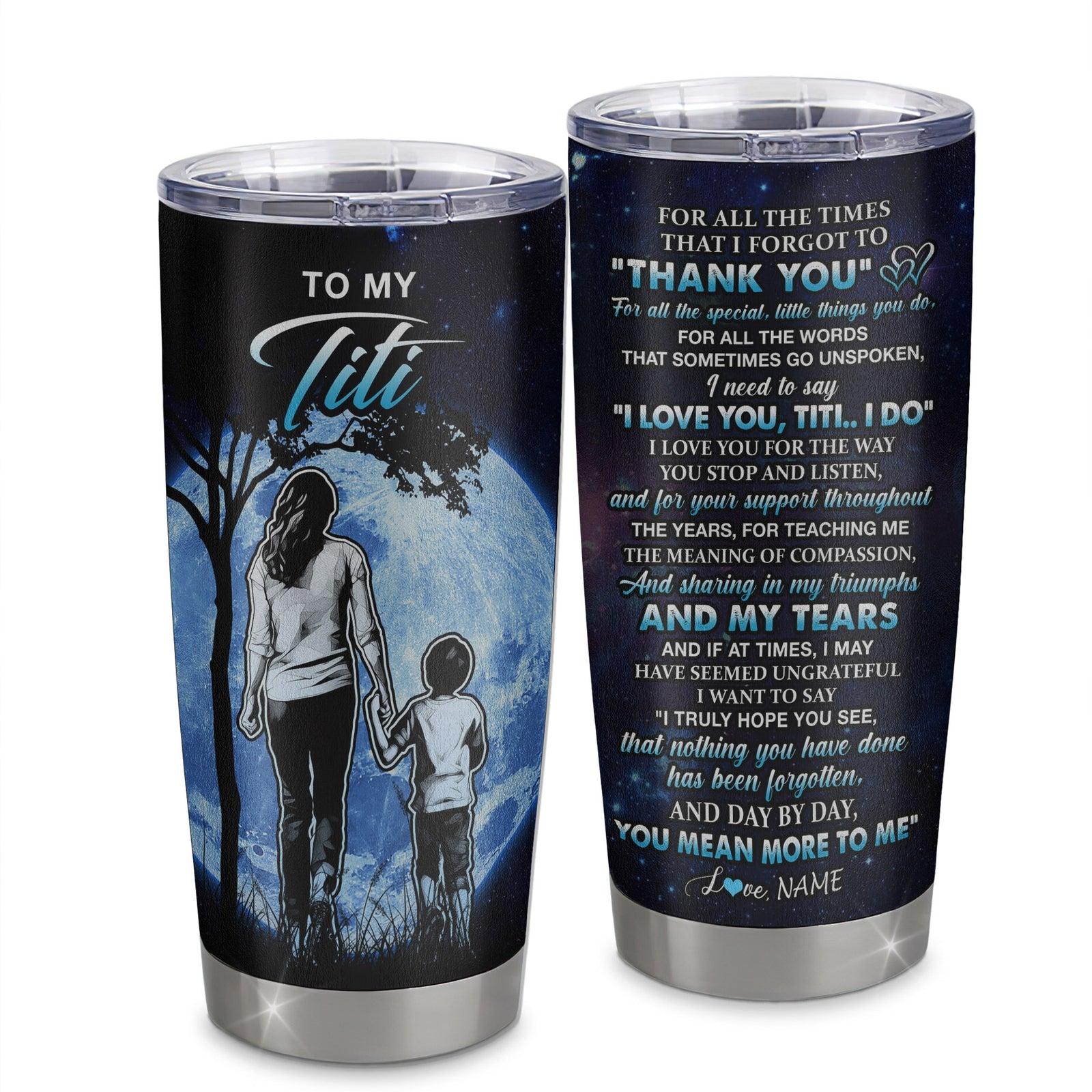 Personalized To My Titi Tumbler From Nephew Stainless Steel Cup Thank You Day By Day Titi Birthday Mothers Day Thanksgiving Christmas Travel Mug | teecentury