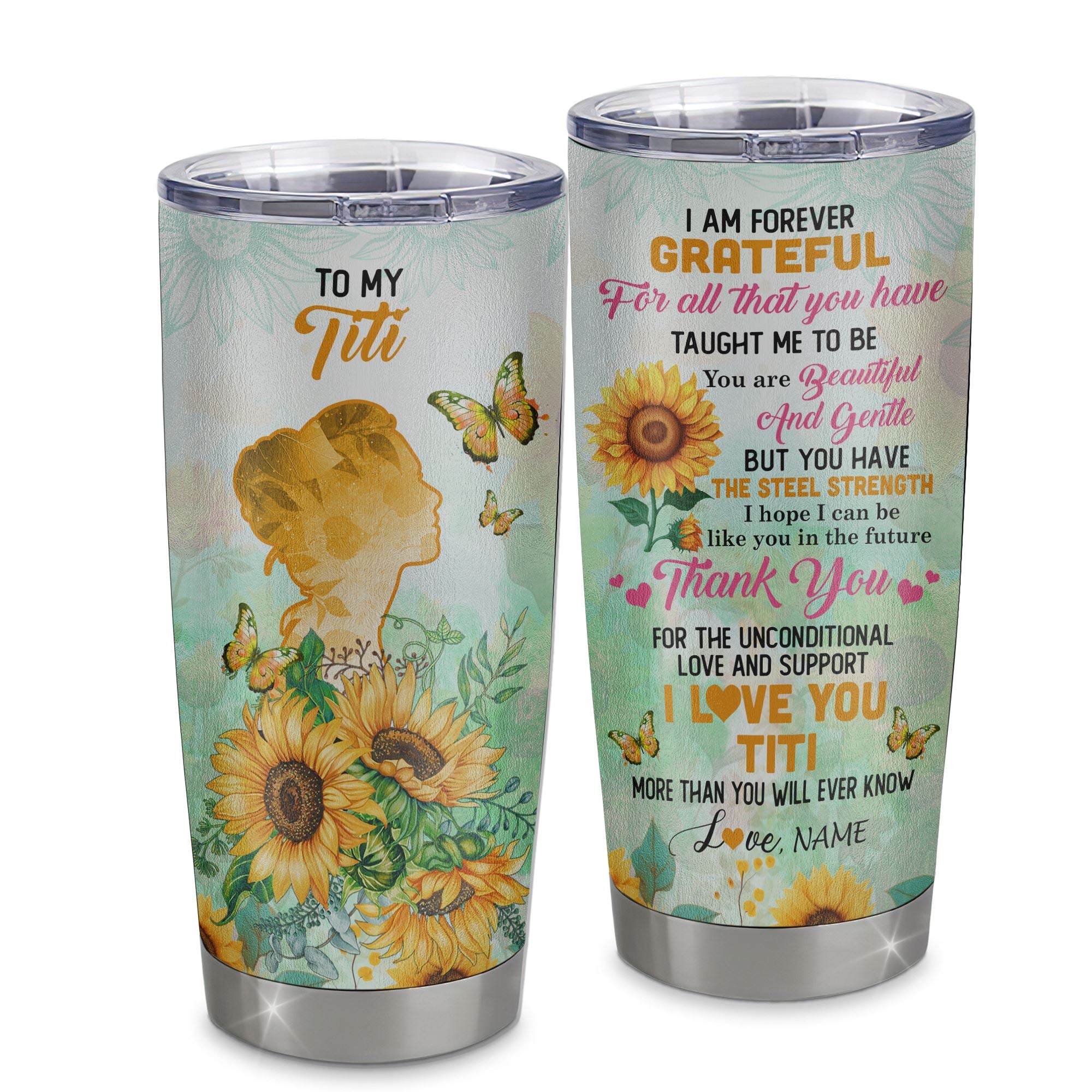 Personalized To My Titi Tumbler From Niece Nephew Stainless Steel Cup Sunflower Forever Grateful Titi Gift Birthday Mothers Day Christmas Travel Mug | teecentury