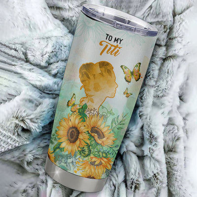 Personalized To My Titi Tumbler From Niece Nephew Stainless Steel Cup Sunflower Forever Grateful Titi Gift Birthday Mothers Day Christmas Travel Mug | teecentury