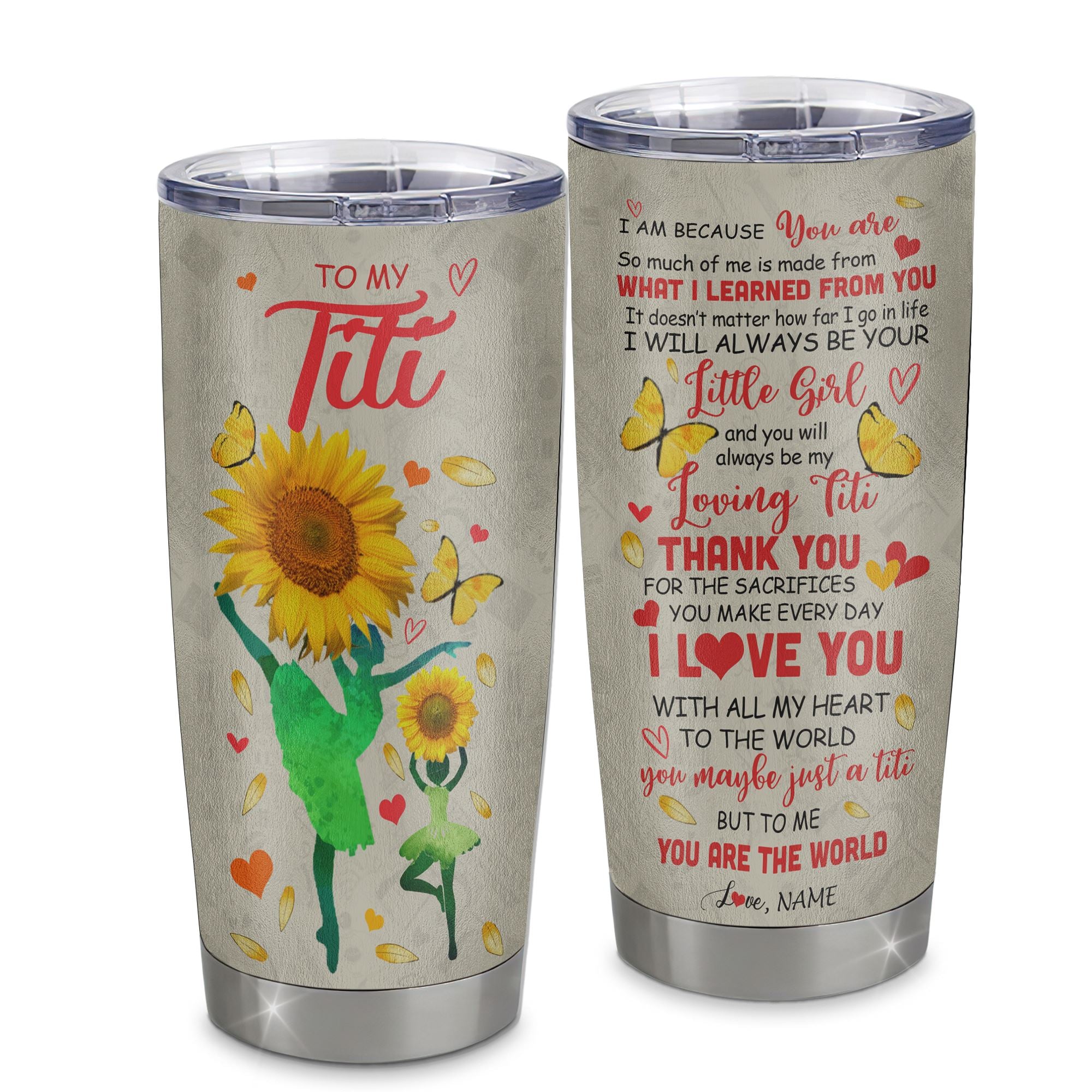 Personalized To My Titi Tumbler From Niece Stainless Steel Cup Thank You Dancing Sunflower Titi Birthday Mothers Day Thanksgiving Christmas Travel Mug | teecentury