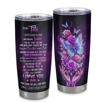 Personalized To My Titi Tumbler From Niece Thank You For Love Butterfly Titi Birthday Gifts Mothers Day Thanksgiving Christmas Custom Stainless Steel Mug | teecentury