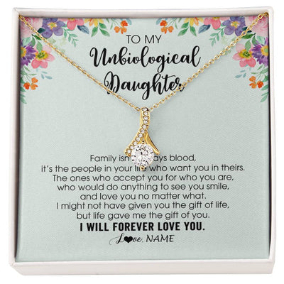 Alluring Beauty Necklace 18K Yellow Gold Finish | 1 | Personalized To My Unbiological Daughter Necklace Family Isn't Always Blood Bonus Daughter Stepdaughter Birthday Christmas Customized Gift Box Message Card | teecentury