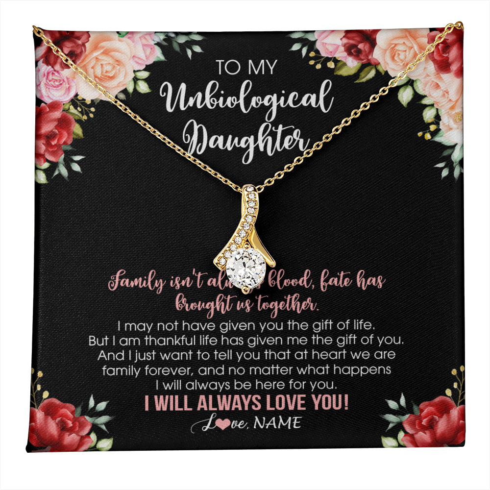 Alluring Beauty Necklace 18K Yellow Gold Finish | 1 | Personalized To My Unbiological Daughter Necklace Family Together Birthday Gifts For Bonus Daughter Stepdaughter Christmas Customized Gift Box Message Card | teecentury