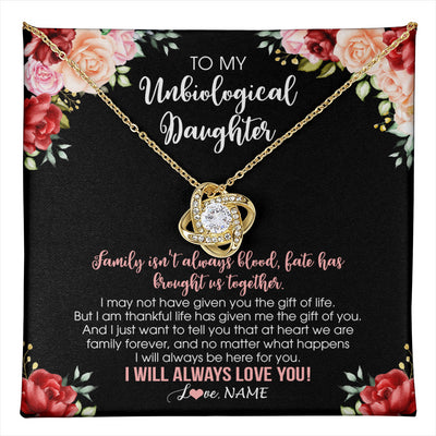 Love Knot Necklace 18K Yellow Gold Finish | 1 | Personalized To My Unbiological Daughter Necklace Family Together Birthday Gifts For Bonus Daughter Stepdaughter Christmas Customized Gift Box Message Card | teecentury