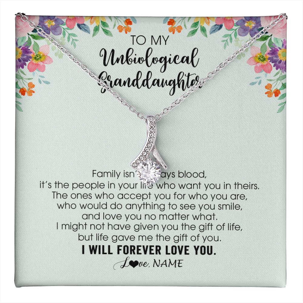 Alluring Beauty Necklace 14K White Gold Finish | 1 | Personalized To My Unbiological Granddaughter Necklace Family Isn't Always Blood Bonus Granddaughter Birthday Gifts Christmas Customized Gift Box Message Card | teecentury