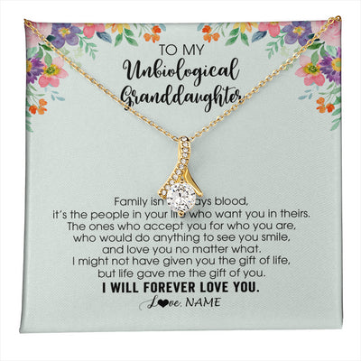 Alluring Beauty Necklace 18K Yellow Gold Finish | 1 | Personalized To My Unbiological Granddaughter Necklace Family Isn't Always Blood Bonus Granddaughter Birthday Gifts Christmas Customized Gift Box Message Card | teecentury