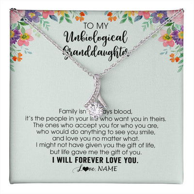 Alluring Beauty Necklace 14K White Gold Finish | 1 | Personalized To My Unbiological Granddaughter Necklace Family Isn't Always Blood Bonus Granddaughter Birthday Gifts Christmas Customized Gift Box Message Card | teecentury