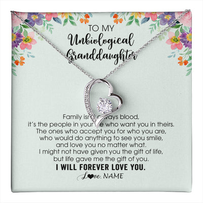 Forever Love Necklace 14K White Gold Finish | 1 | Personalized To My Unbiological Granddaughter Necklace Family Isn't Always Blood Bonus Granddaughter Birthday Gifts Christmas Customized Gift Box Message Card | teecentury