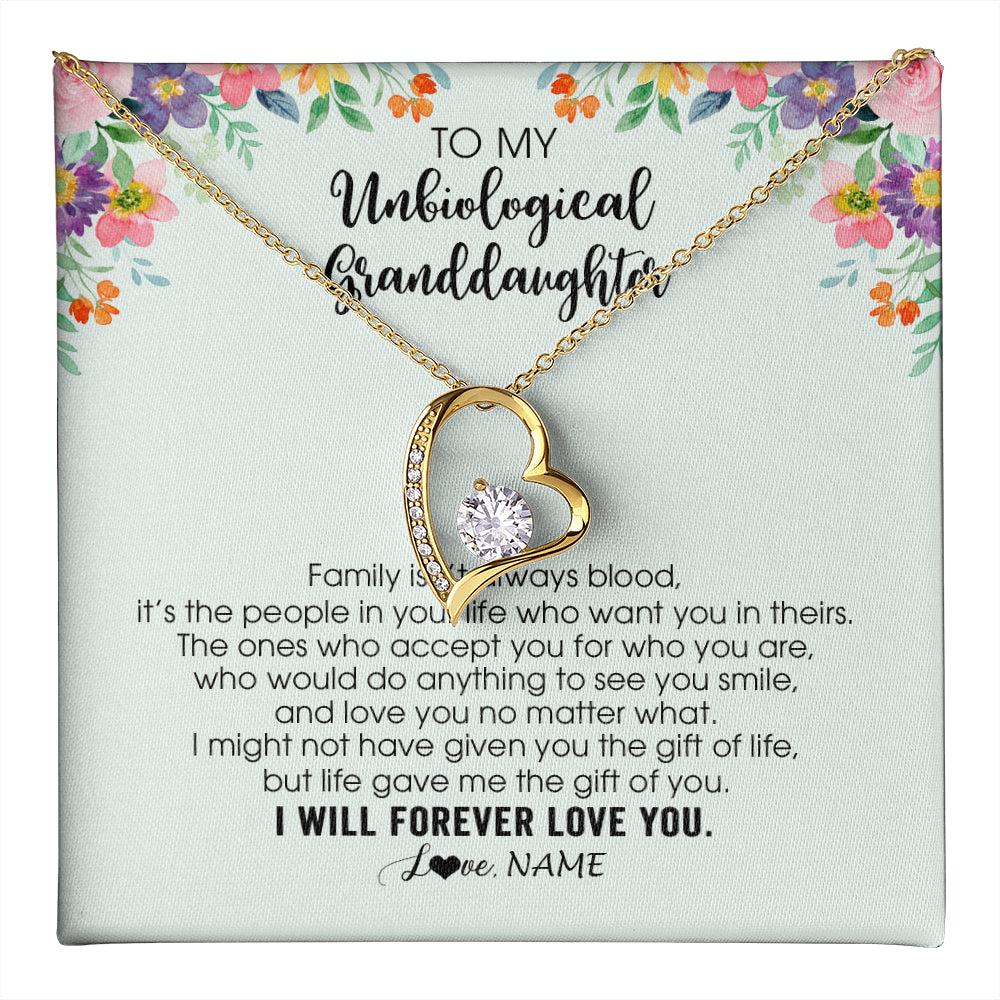 Forever Love Necklace 18K Yellow Gold Finish | 1 | Personalized To My Unbiological Granddaughter Necklace Family Isn't Always Blood Bonus Granddaughter Birthday Gifts Christmas Customized Gift Box Message Card | teecentury