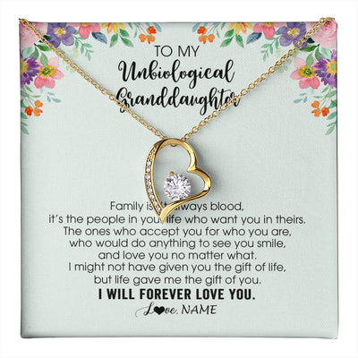 Forever Love Necklace 18K Yellow Gold Finish | 1 | Personalized To My Unbiological Granddaughter Necklace Family Isn't Always Blood Bonus Granddaughter Birthday Gifts Christmas Customized Gift Box Message Card | teecentury