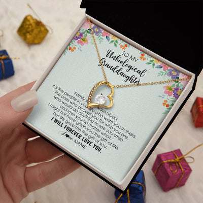 Forever Love Necklace 18K Yellow Gold Finish | 2 | Personalized To My Unbiological Granddaughter Necklace Family Isn't Always Blood Bonus Granddaughter Birthday Gifts Christmas Customized Gift Box Message Card | teecentury