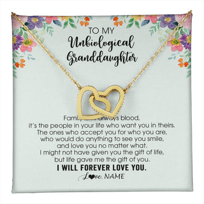 Interlocking Hearts Necklace 18K Yellow Gold Finish | 1 | Personalized To My Unbiological Granddaughter Necklace Family Isn't Always Blood Bonus Granddaughter Birthday Gifts Christmas Customized Gift Box Message Card | teecentury