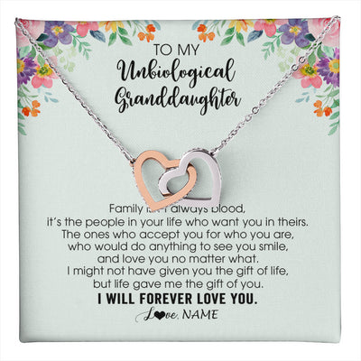 Interlocking Hearts Necklace Stainless Steel & Rose Gold Finish | 1 | Personalized To My Unbiological Granddaughter Necklace Family Isn't Always Blood Bonus Granddaughter Birthday Gifts Christmas Customized Gift Box Message Card | teecentury
