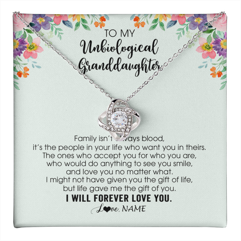 Love Knot Necklace 14K White Gold Finish | 1 | Personalized To My Unbiological Granddaughter Necklace Family Isn't Always Blood Bonus Granddaughter Birthday Gifts Christmas Customized Gift Box Message Card | teecentury