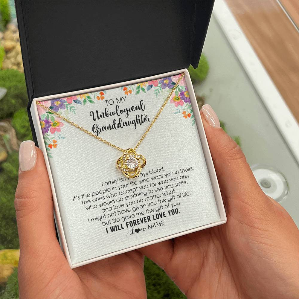 Love Knot Necklace 18K Yellow Gold Finish | 2 | Personalized To My Unbiological Granddaughter Necklace Family Isn't Always Blood Bonus Granddaughter Birthday Gifts Christmas Customized Gift Box Message Card | teecentury