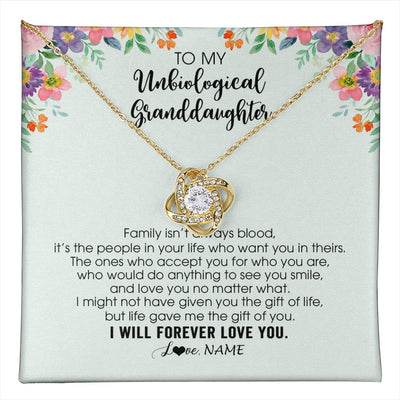 Love Knot Necklace 18K Yellow Gold Finish | 1 | Personalized To My Unbiological Granddaughter Necklace Family Isn't Always Blood Bonus Granddaughter Birthday Gifts Christmas Customized Gift Box Message Card | teecentury
