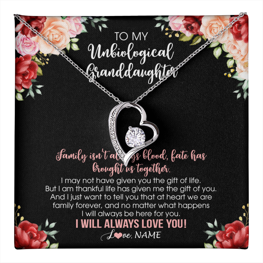 Forever Love Necklace 14K White Gold Finish | 1 | Personalized To My Unbiological Granddaughter Necklace Family Together Birthday Gifts For Bonus Granddaughter Christmas Customized Gift Box Message Card | teecentury