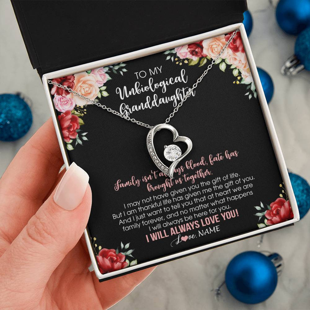 Forever Love Necklace 14K White Gold Finish | 2 | Personalized To My Unbiological Granddaughter Necklace Family Together Birthday Gifts For Bonus Granddaughter Christmas Customized Gift Box Message Card | teecentury
