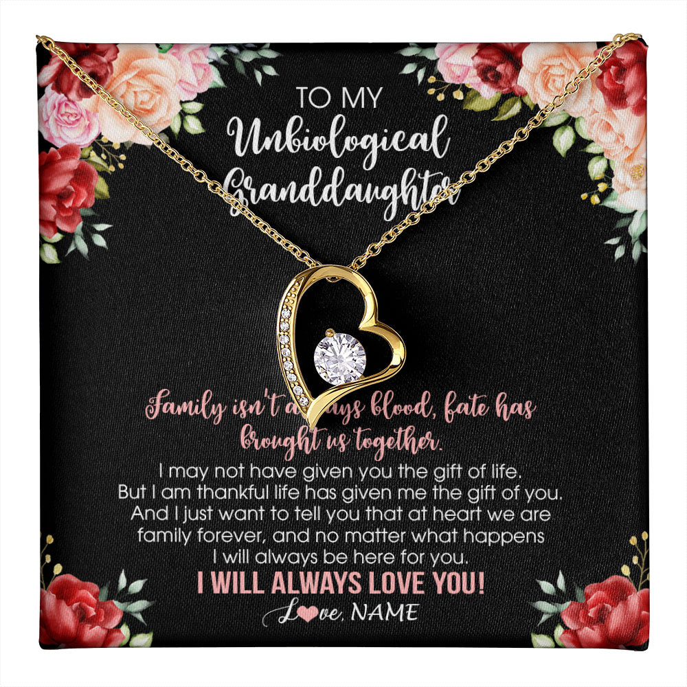 Forever Love Necklace 18K Yellow Gold Finish | 1 | Personalized To My Unbiological Granddaughter Necklace Family Together Birthday Gifts For Bonus Granddaughter Christmas Customized Gift Box Message Card | teecentury