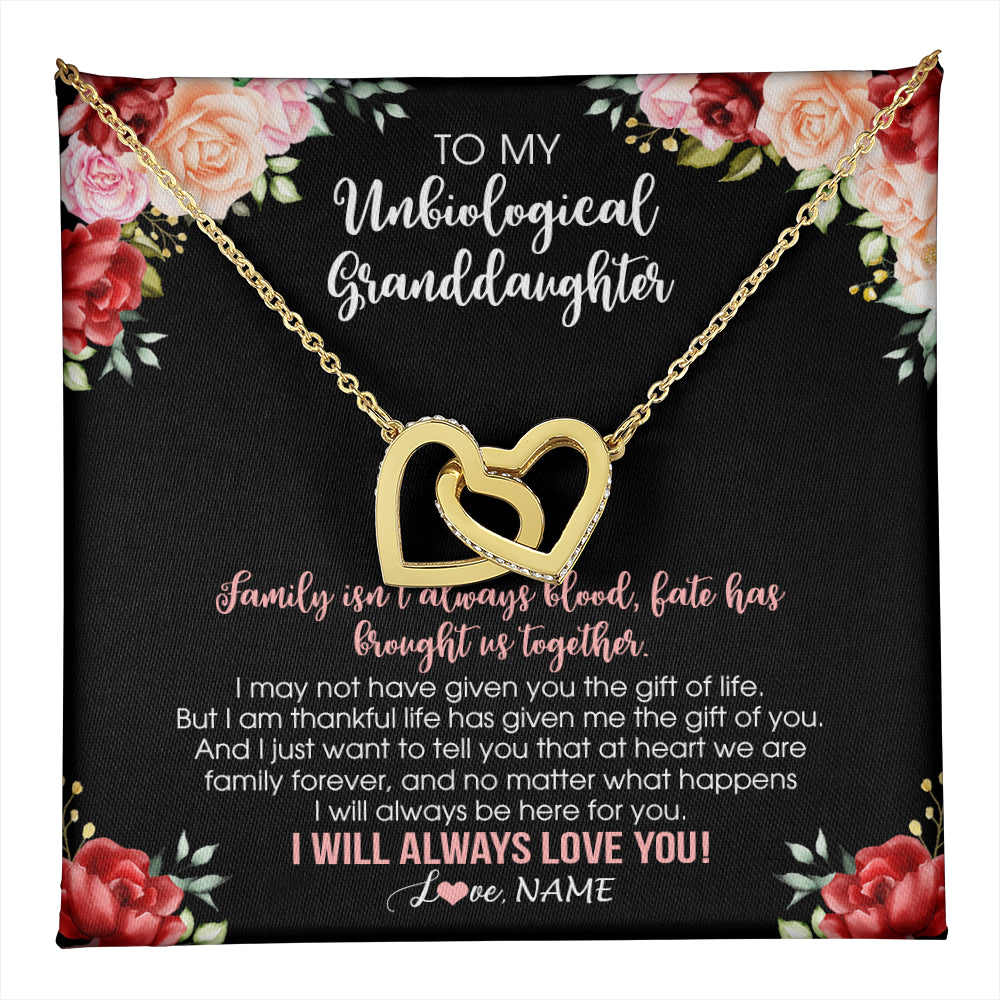 Interlocking Hearts Necklace 18K Yellow Gold Finish | 1 | Personalized To My Unbiological Granddaughter Necklace Family Together Birthday Gifts For Bonus Granddaughter Christmas Customized Gift Box Message Card | teecentury
