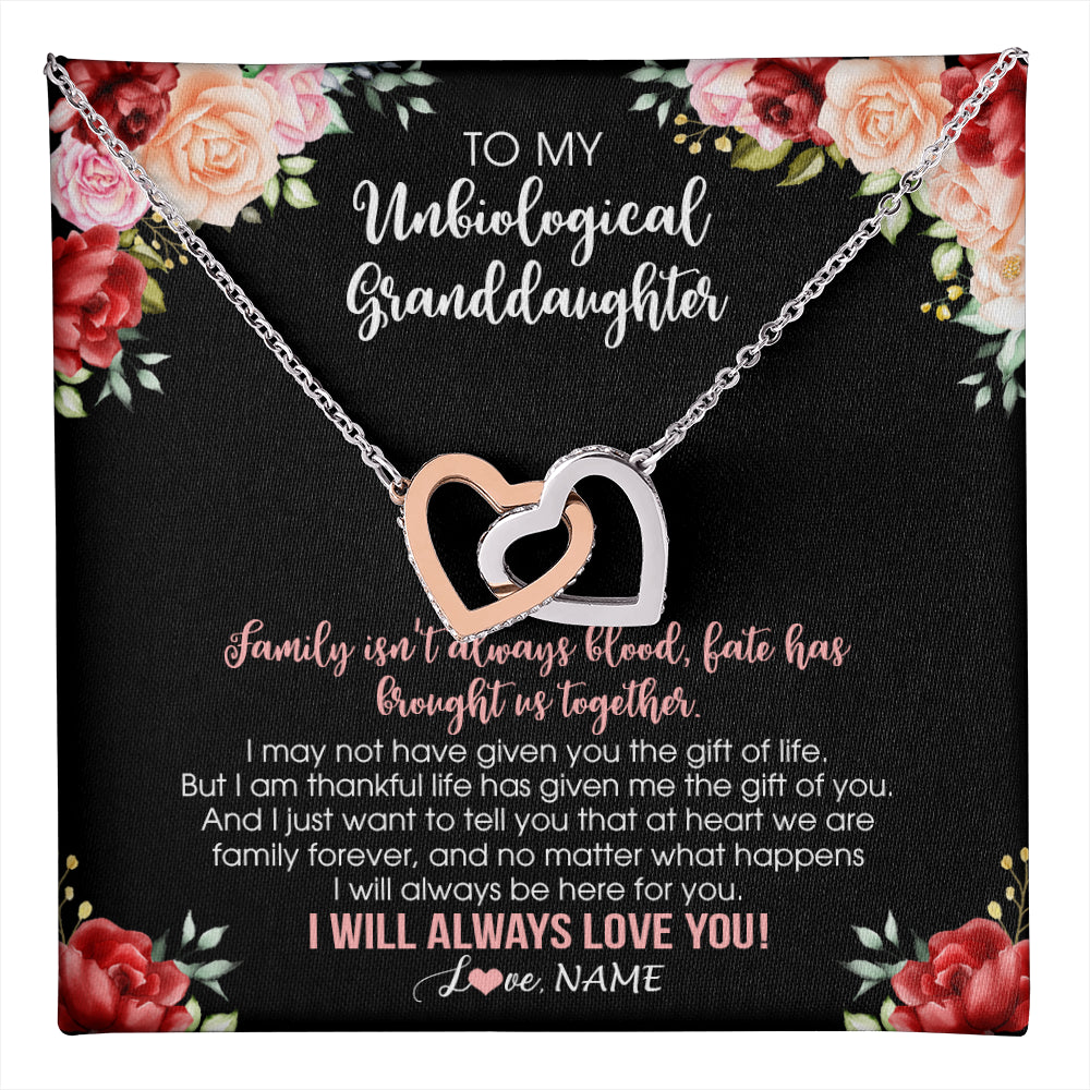 Interlocking Hearts Necklace Stainless Steel & Rose Gold Finish | 1 | Personalized To My Unbiological Granddaughter Necklace Family Together Birthday Gifts For Bonus Granddaughter Christmas Customized Gift Box Message Card | teecentury