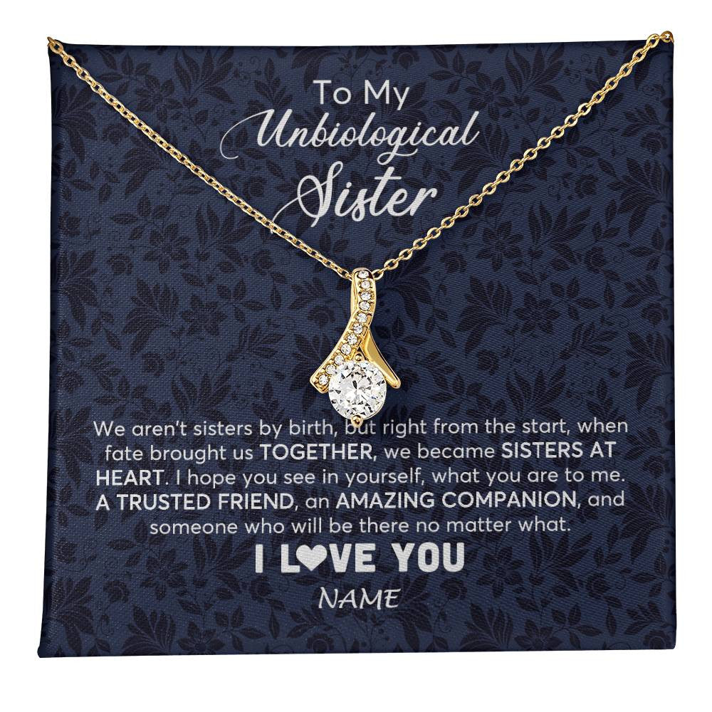 Alluring Beauty Necklace 18K Yellow Gold Finish | 1 | Personalized To My Unbiological Sister Necklace For Soul Sister Best Friend Bff Birthday Graduation Christmas Pendant Jewelry Customized Gift Box Message Card | teecentury