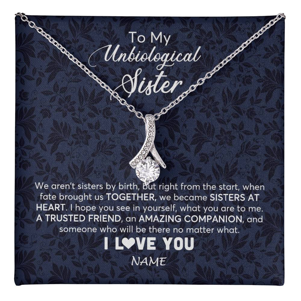 Alluring Beauty Necklace 14K White Gold Finish | 1 | Personalized To My Unbiological Sister Necklace For Soul Sister Best Friend Bff Birthday Graduation Christmas Pendant Jewelry Customized Gift Box Message Card | teecentury