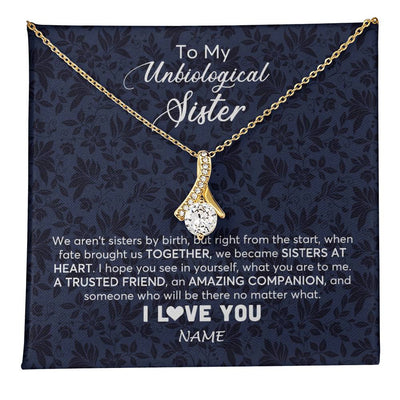 Alluring Beauty Necklace 18K Yellow Gold Finish | 1 | Personalized To My Unbiological Sister Necklace For Soul Sister Best Friend Bff Birthday Graduation Christmas Pendant Jewelry Customized Gift Box Message Card | teecentury