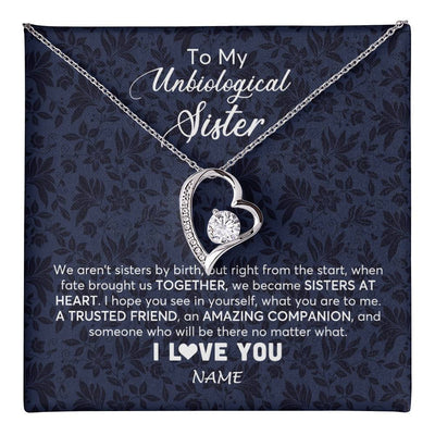 Forever Love Necklace 14K White Gold Finish | 1 | Personalized To My Unbiological Sister Necklace For Soul Sister Best Friend Bff Birthday Graduation Christmas Pendant Jewelry Customized Gift Box Message Card | teecentury