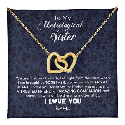 Interlocking Hearts Necklace 18K Yellow Gold Finish | 1 | Personalized To My Unbiological Sister Necklace For Soul Sister Best Friend Bff Birthday Graduation Christmas Pendant Jewelry Customized Gift Box Message Card | teecentury