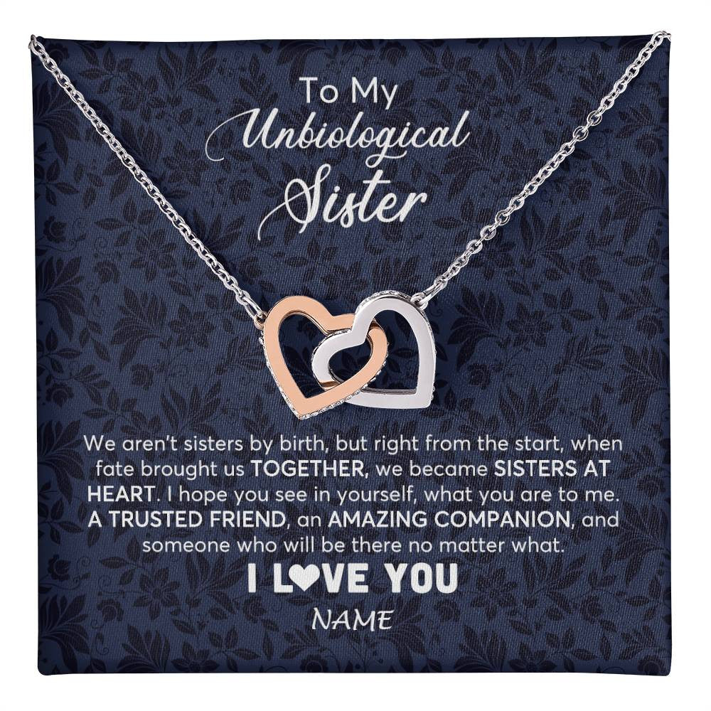Interlocking Hearts Necklace Stainless Steel & Rose Gold Finish | 1 | Personalized To My Unbiological Sister Necklace For Soul Sister Best Friend Bff Birthday Graduation Christmas Pendant Jewelry Customized Gift Box Message Card | teecentury