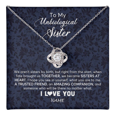 Love Knot Necklace 14K White Gold Finish | 1 | Personalized To My Unbiological Sister Necklace For Soul Sister Best Friend Bff Birthday Graduation Christmas Pendant Jewelry Customized Gift Box Message Card | teecentury