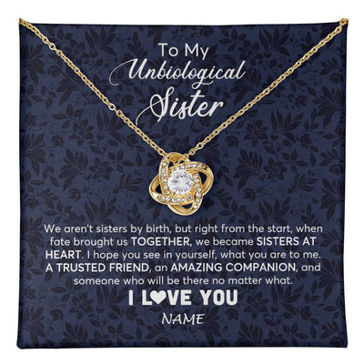 Love Knot Necklace 18K Yellow Gold Finish | 1 | Personalized To My Unbiological Sister Necklace For Soul Sister Best Friend Bff Birthday Graduation Christmas Pendant Jewelry Customized Gift Box Message Card | teecentury