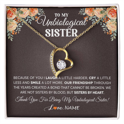 Forever Love Necklace 18K Yellow Gold Finish | 1 | Personalized To My Unbiological Sister Necklace From Sister By Heart Sister Friendship Best Friend Birthday Christmas Customized Gift Box Message Card | teecentury