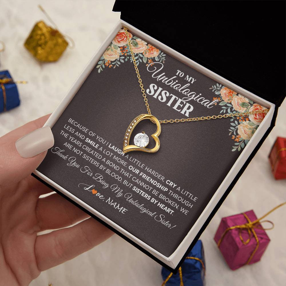 Forever Love Necklace 18K Yellow Gold Finish | 2 | Personalized To My Unbiological Sister Necklace From Sister By Heart Sister Friendship Best Friend Birthday Christmas Customized Gift Box Message Card | teecentury