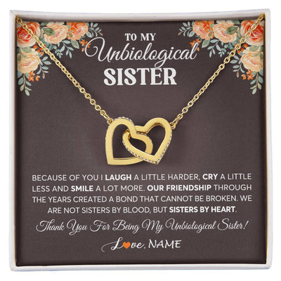 Interlocking Hearts Necklace 18K Yellow Gold Finish | 1 | Personalized To My Unbiological Sister Necklace From Sister By Heart Sister Friendship Best Friend Birthday Christmas Customized Gift Box Message Card | teecentury