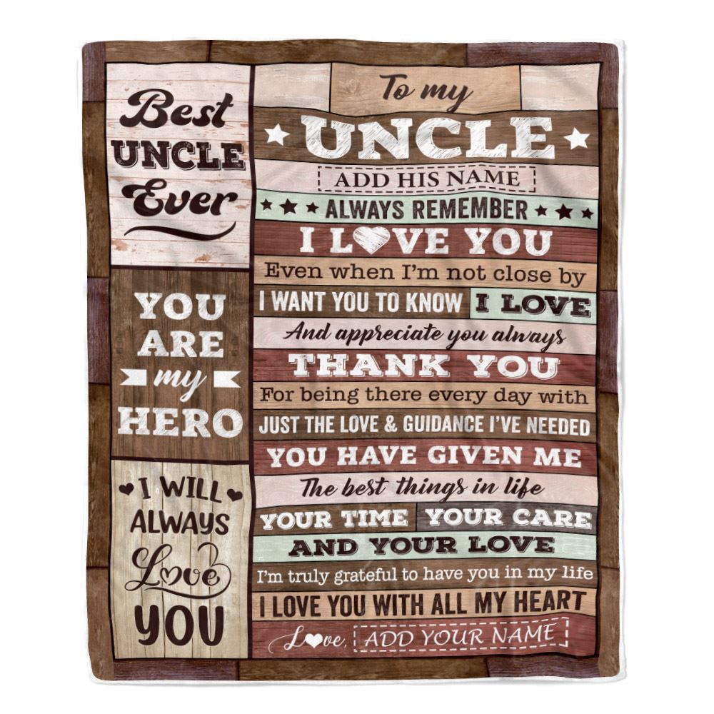 Personalized To My Uncle Blanket Fathers Day Uncle Gifts From Niece Nephew Wood Always Remember I Love You Uncle Birthday Gifts Christmas Custom Fleece Blanket | teecentury
