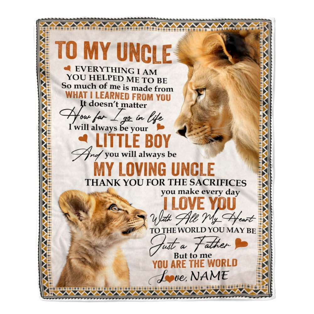 Personalized To My Uncle Blanket From Nephew Lion My Loving Father I Love You Uncle Father's Day Birthday Thanksgiving Christmas Customized Fleece Blanket | teecentury