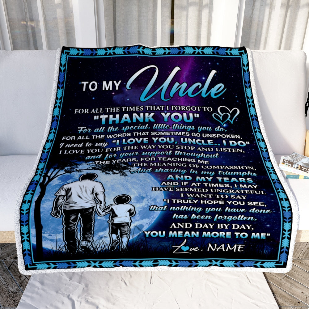 Personalized To My Uncle Blanket From Nephew Thank You Day By Day Uncle Birthday Fathers Day Thanksgiving Christmas Customized Bed Fleece Blanket | teecentury