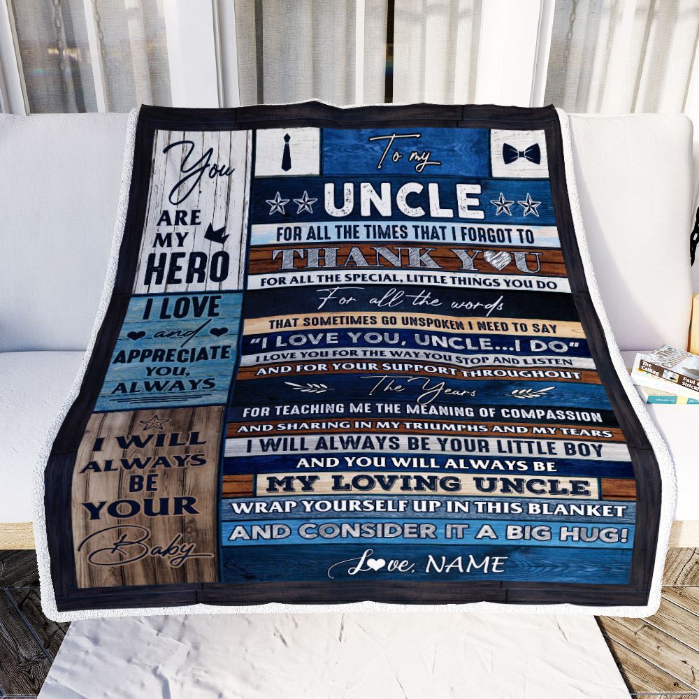 Personalized To My Uncle Blanket From Nephew Wood Thank You You Are My Hero Uncle Birthday Fathers Day Thanksgiving Christmas Customized Bed Fleece Blanket | teecentury