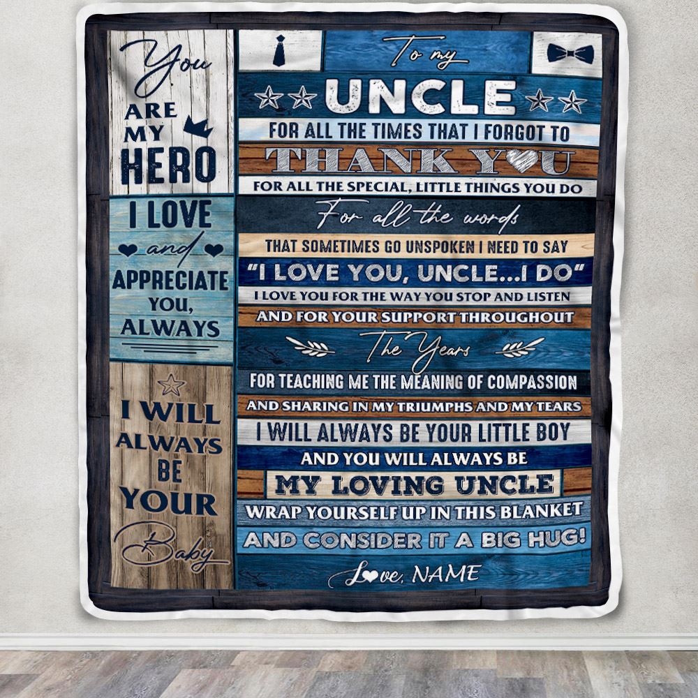 Personalized To My Uncle Blanket From Nephew Wood Thank You You Are My Hero Uncle Birthday Fathers Day Thanksgiving Christmas Customized Bed Fleece Blanket | teecentury