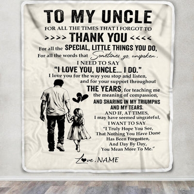 Personalized To My Uncle Blanket From Niece For All The Times That I Forgot To Thank You Uncle Birthday Mothers Day Christmas Customized Fleece Blanket | teecentury