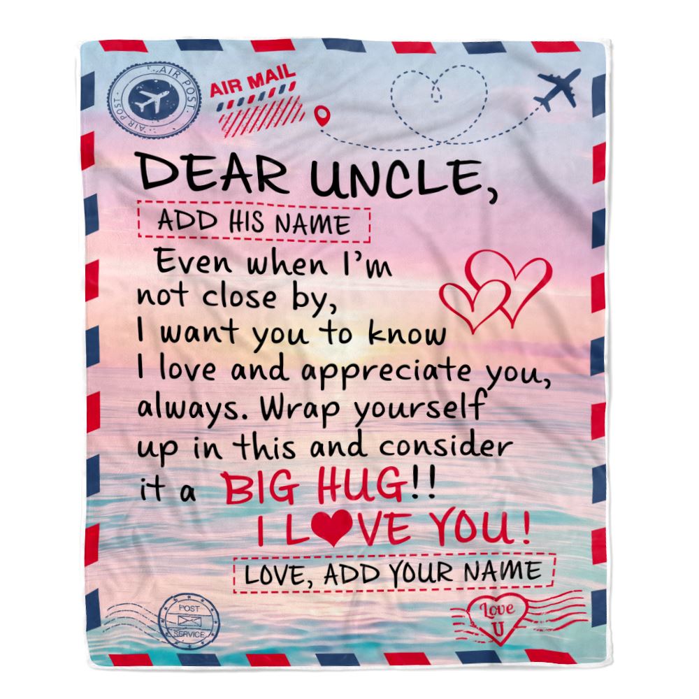 Personalized To My Uncle Blanket From Niece Nephew Letter Mail To Uncle Gifts Happy Birthday Gifts Fathers Day Christmas Custom Name Fleece Throw Blanket | teecentury