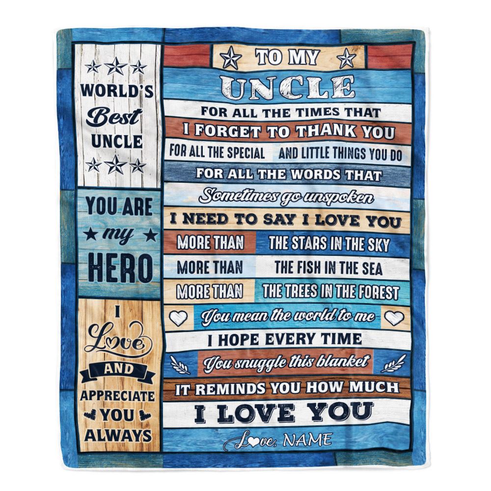 Personalized To My Uncle Blanket From Niece Nephew Wood Best Gifts For Great Uncle Birthday Fathers Day Christmas Customized Fleece Throw Blanket | teecentury