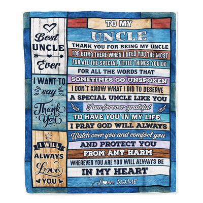Personalized To My Uncle Blanket From Niece Nephew Wood Thank You For Being My Uncle Gift Birthday Fathers Day Thanksgiving Christmas Customized Fleece Blanket | teecentury
